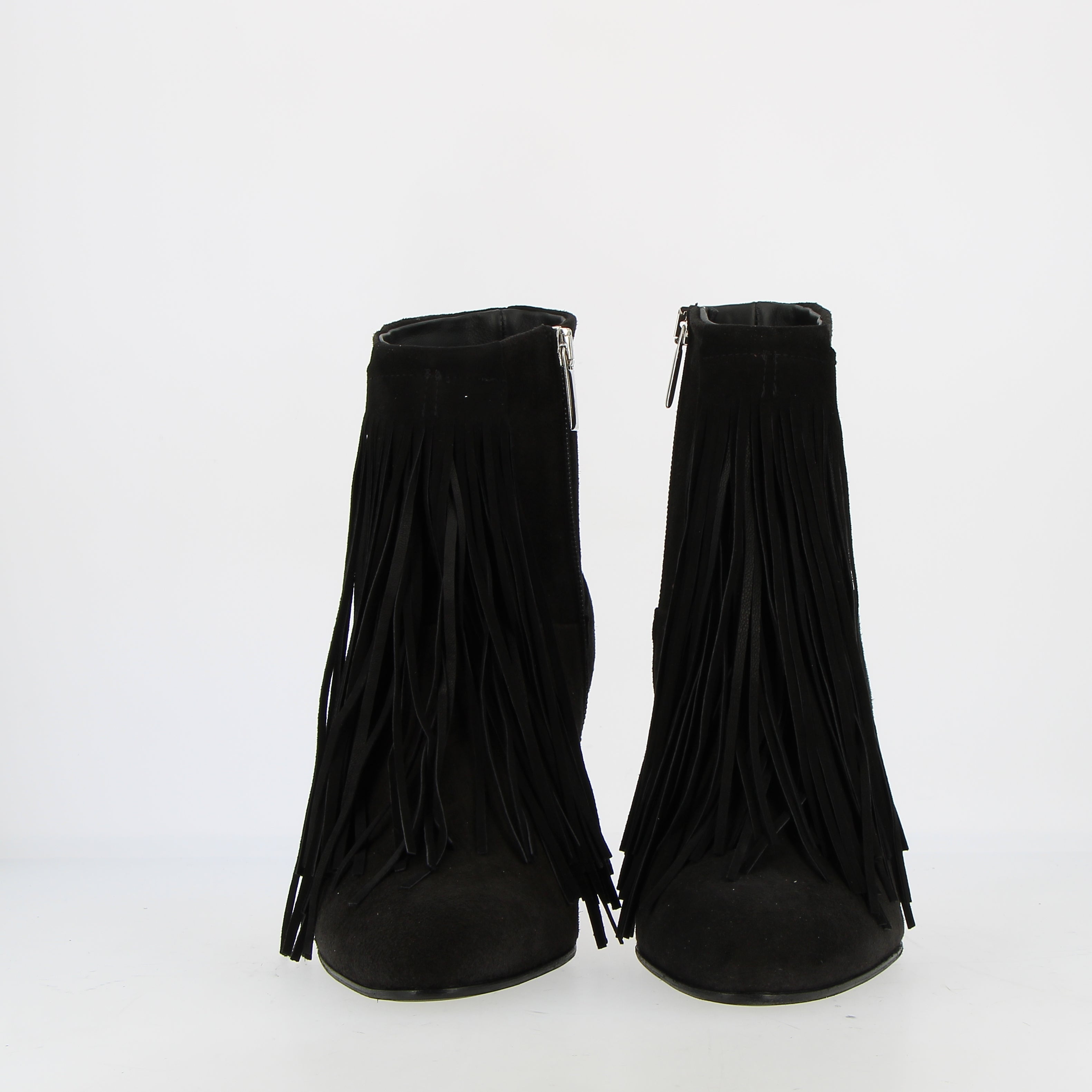 Stivaletto con frangia in camoscio nero zip interna laterale