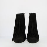 Stivaletto con frangia in camoscio nero zip interna laterale