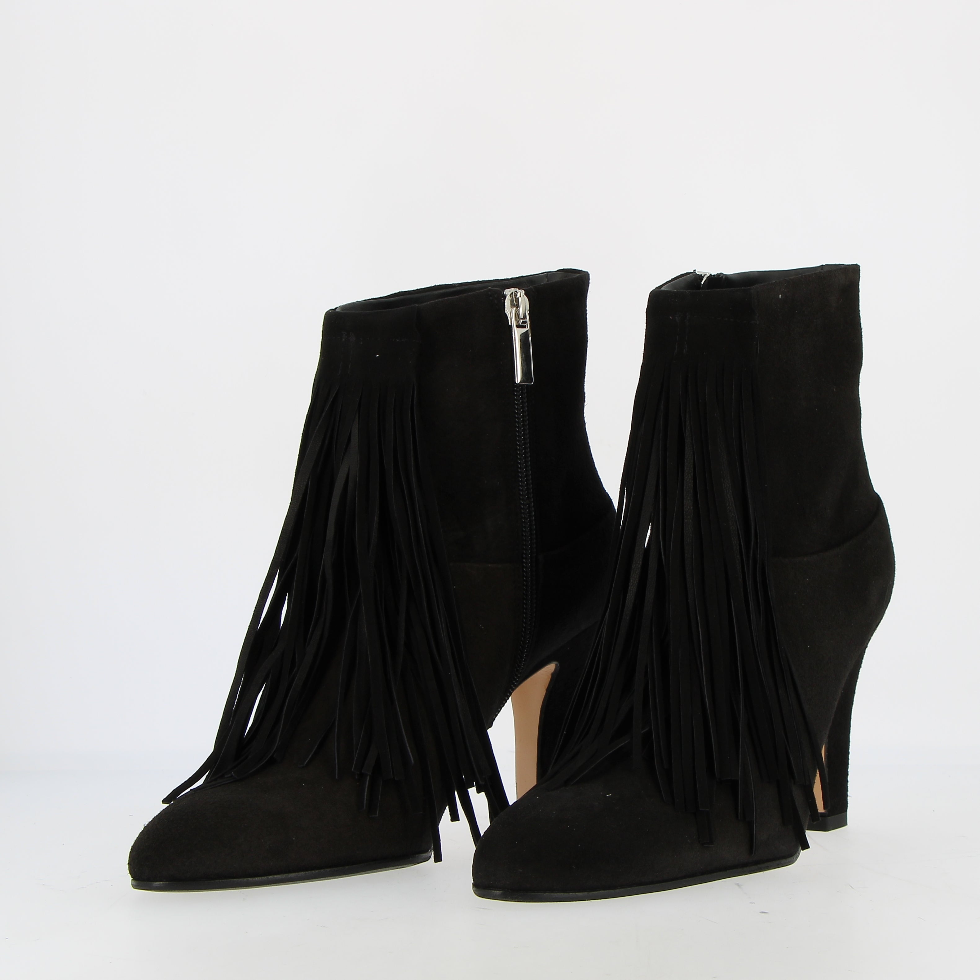 Stivaletto con frangia in camoscio nero zip interna laterale