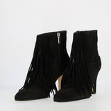 Stivaletto con frangia in camoscio nero zip interna laterale