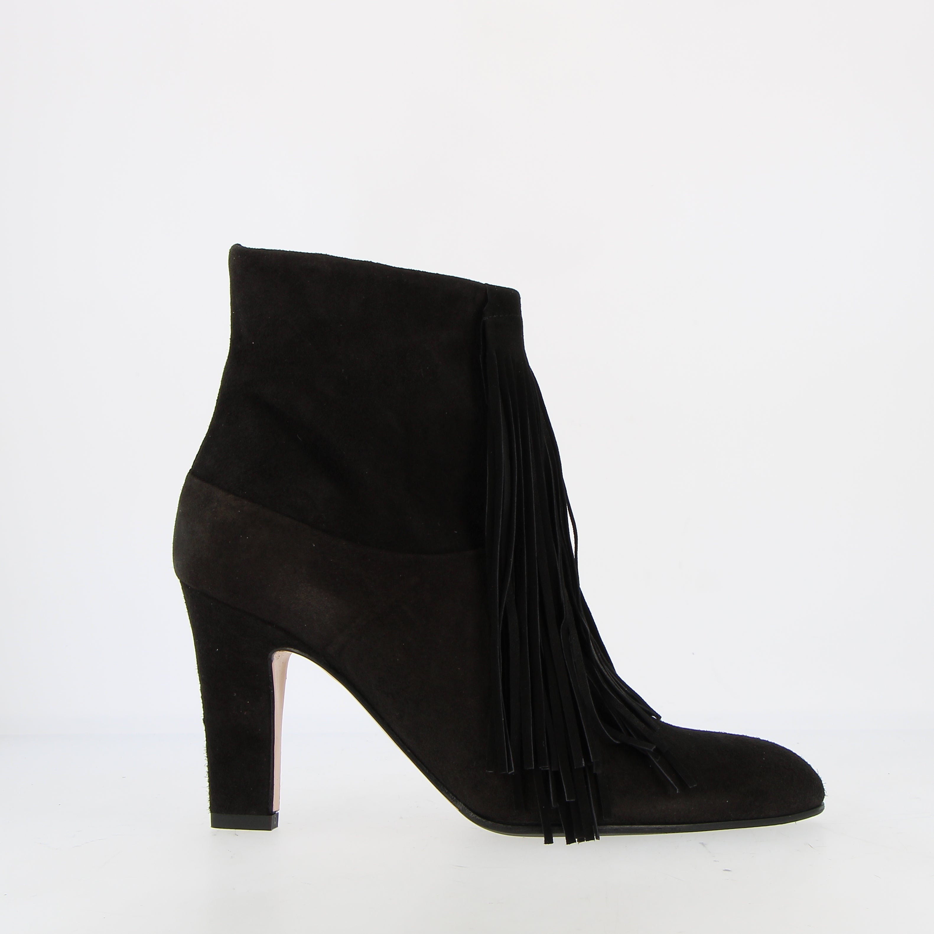 Stivaletto con frangia in camoscio nero zip interna laterale