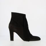 Stivaletto con frangia in camoscio nero zip interna laterale