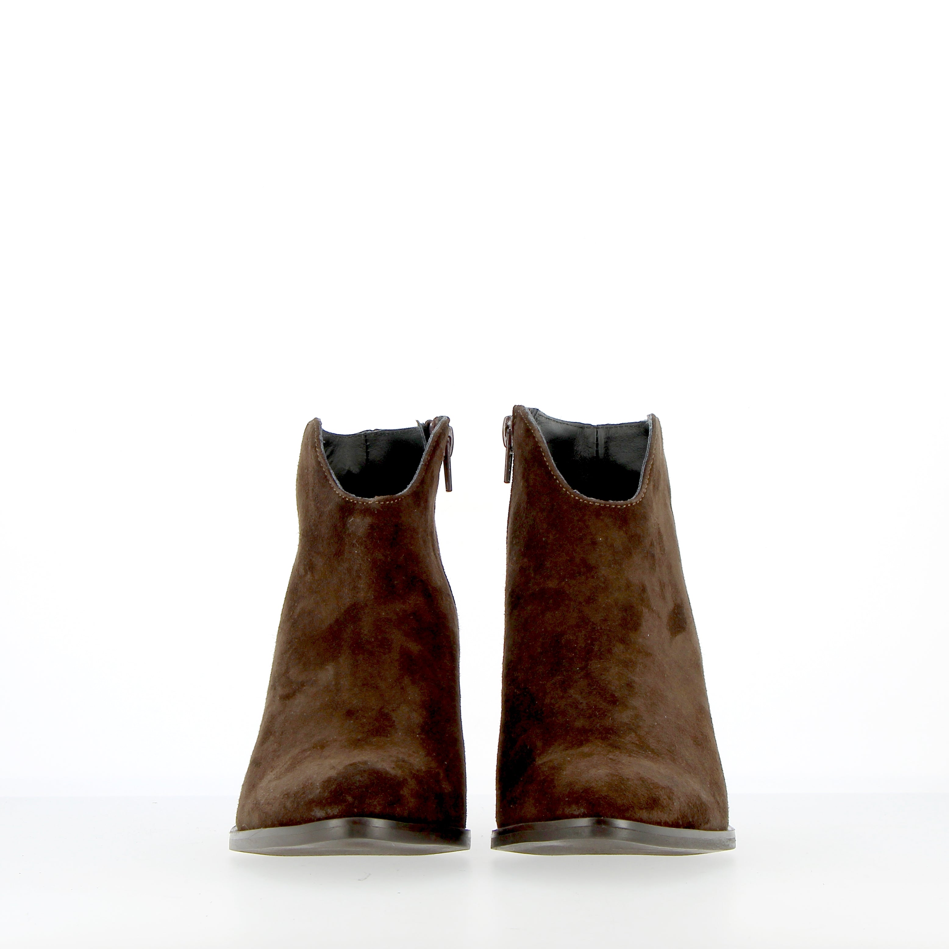 Dark brown suede ankle boot with zip