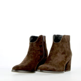 Dark brown suede ankle boot with zip