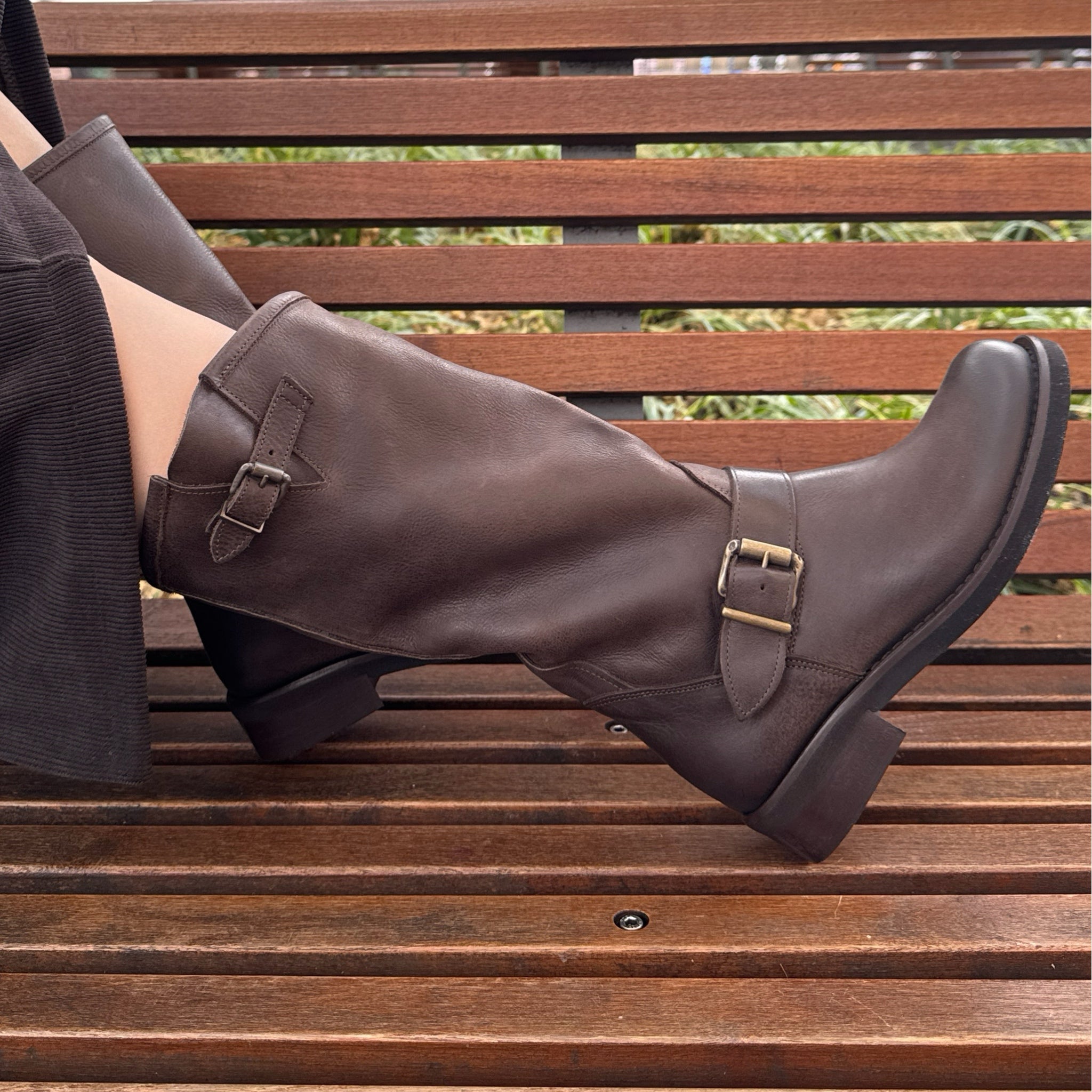 Stivale Biker alto in pelle testa di moro