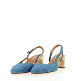 Slingback in jeans azzurro tacco platino