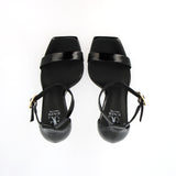 Black leather stiletto sandal