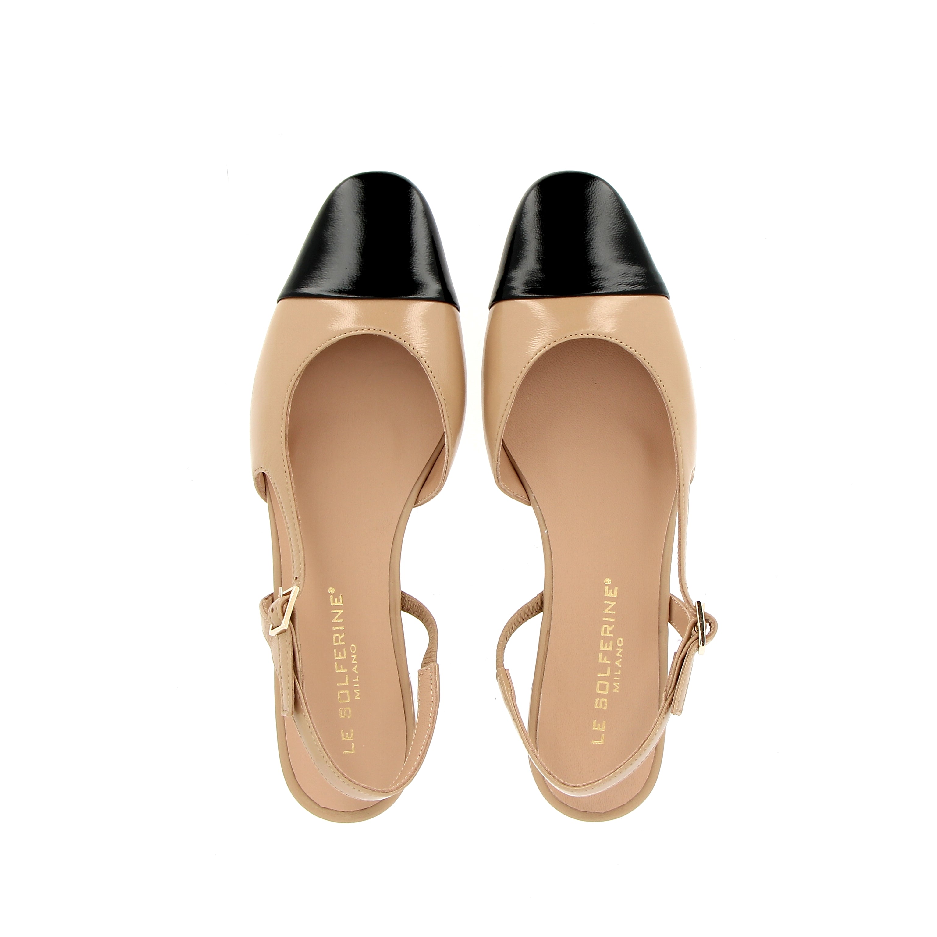 Low slingback in beige lux with black toe