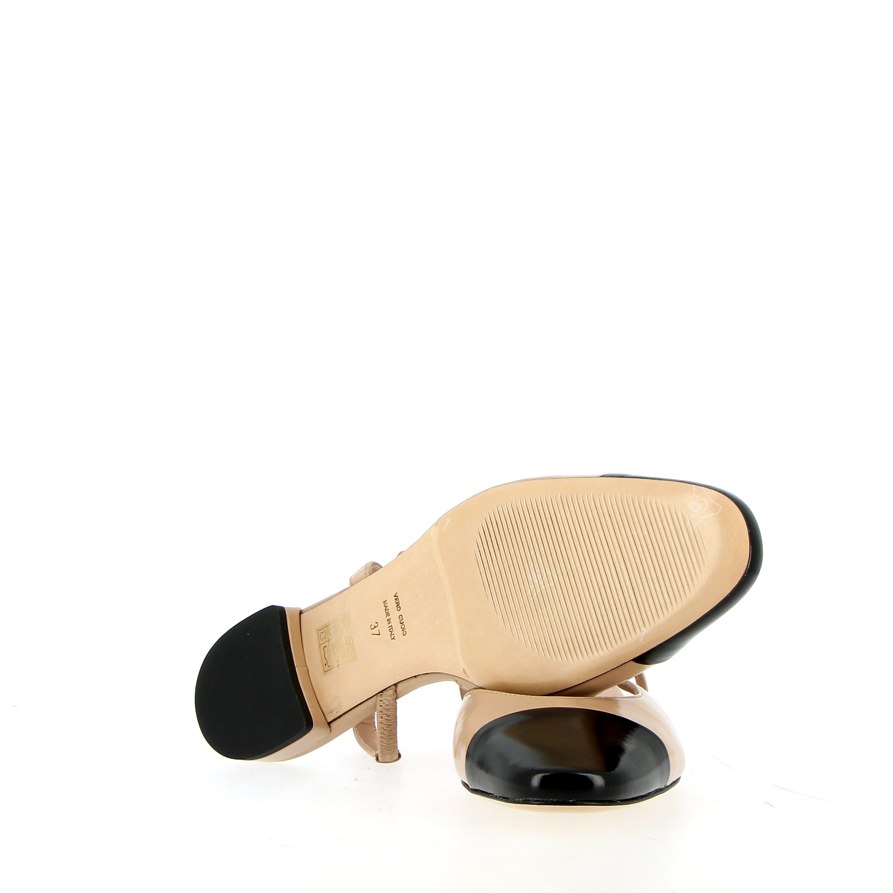 Low slingback in beige lux with black toe
