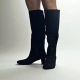 Black suede soft tube boot