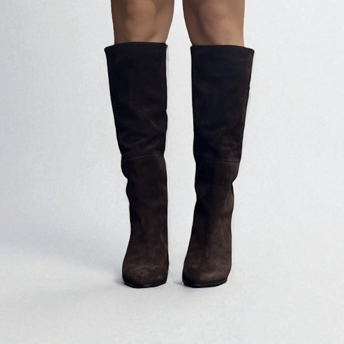 Dark brown suede soft tube boot