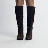 Dark brown suede soft tube boot