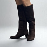 Dark brown suede soft tube boot