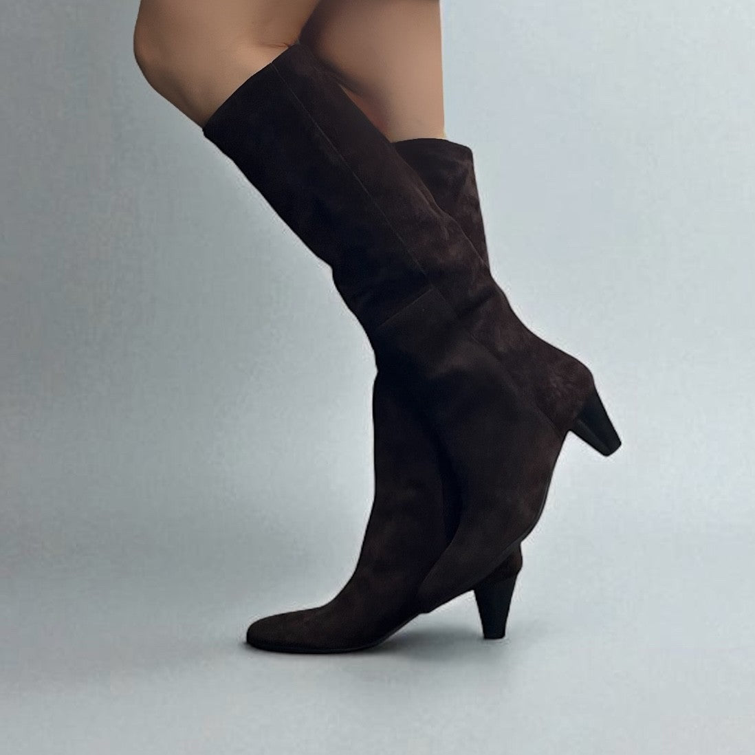 Dark brown suede soft tube boot