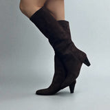 Stivale a tubo morbido scamosciato testa di moro