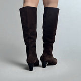 Dark brown suede soft tube boot