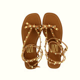 Low leather sandal with gold nails