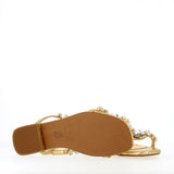 Gold croco flat sandal with rhinestone jewels
