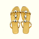 Sandalo basso croco oro con gioielli strass