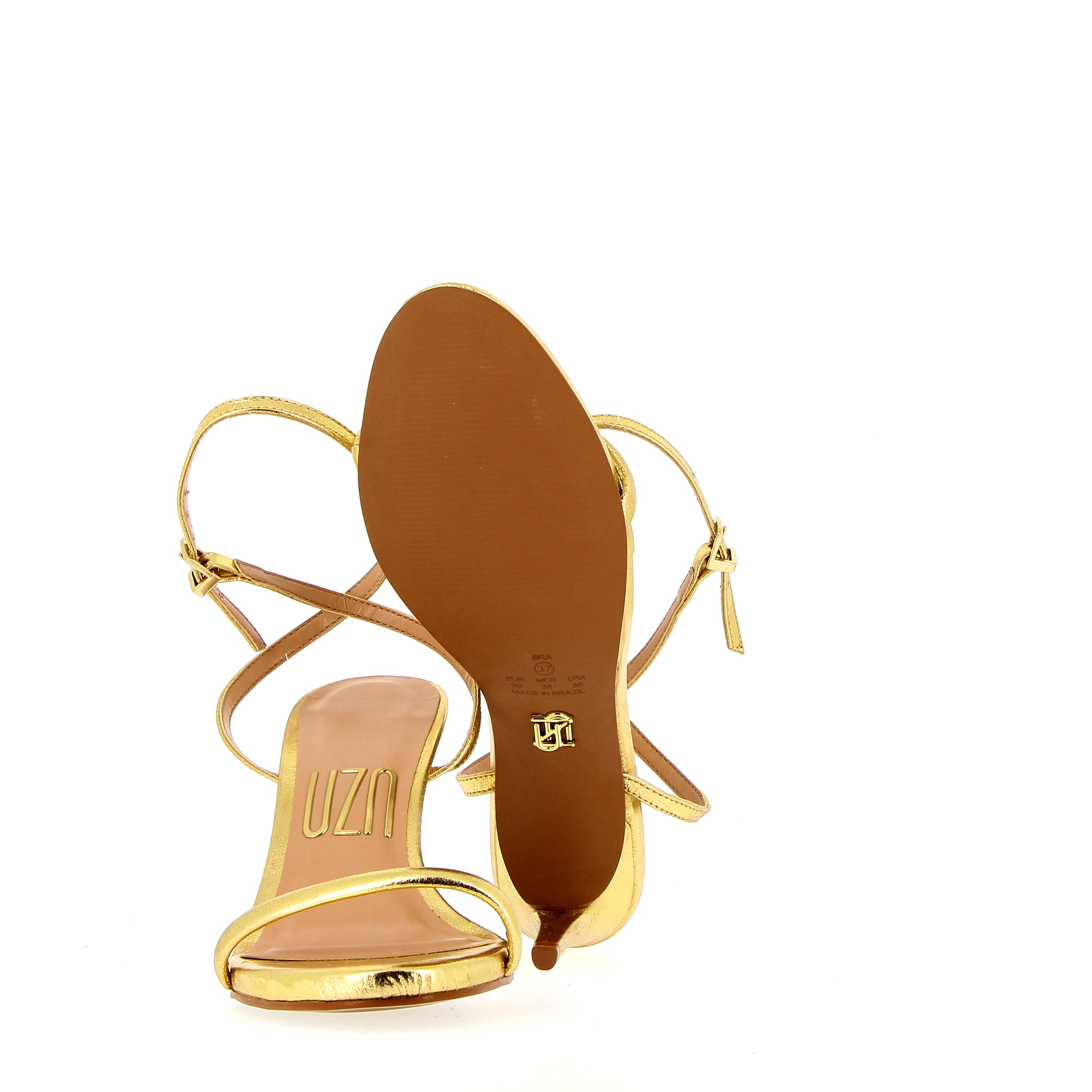 Sandalo oro con cinturino alla caviglia e tacco