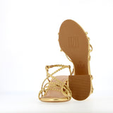Gold braided sandal with medium heel