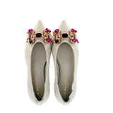 Flat ballerina shoes in white nappa with rhinestone accessory