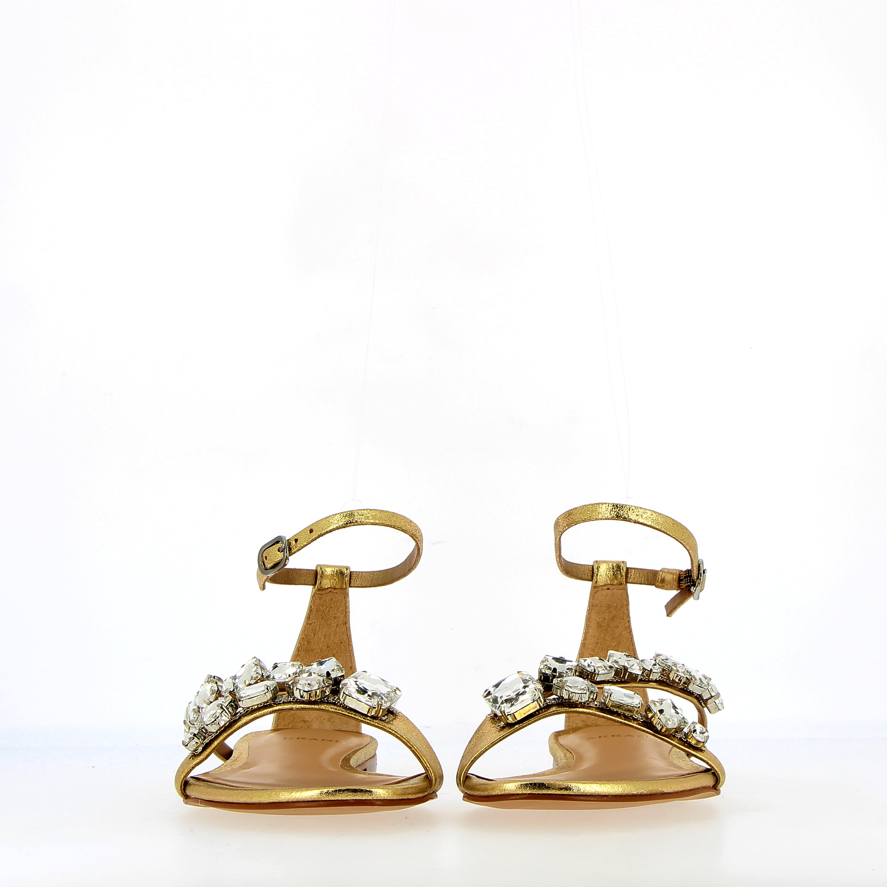 Low gold sandal with crystal stones