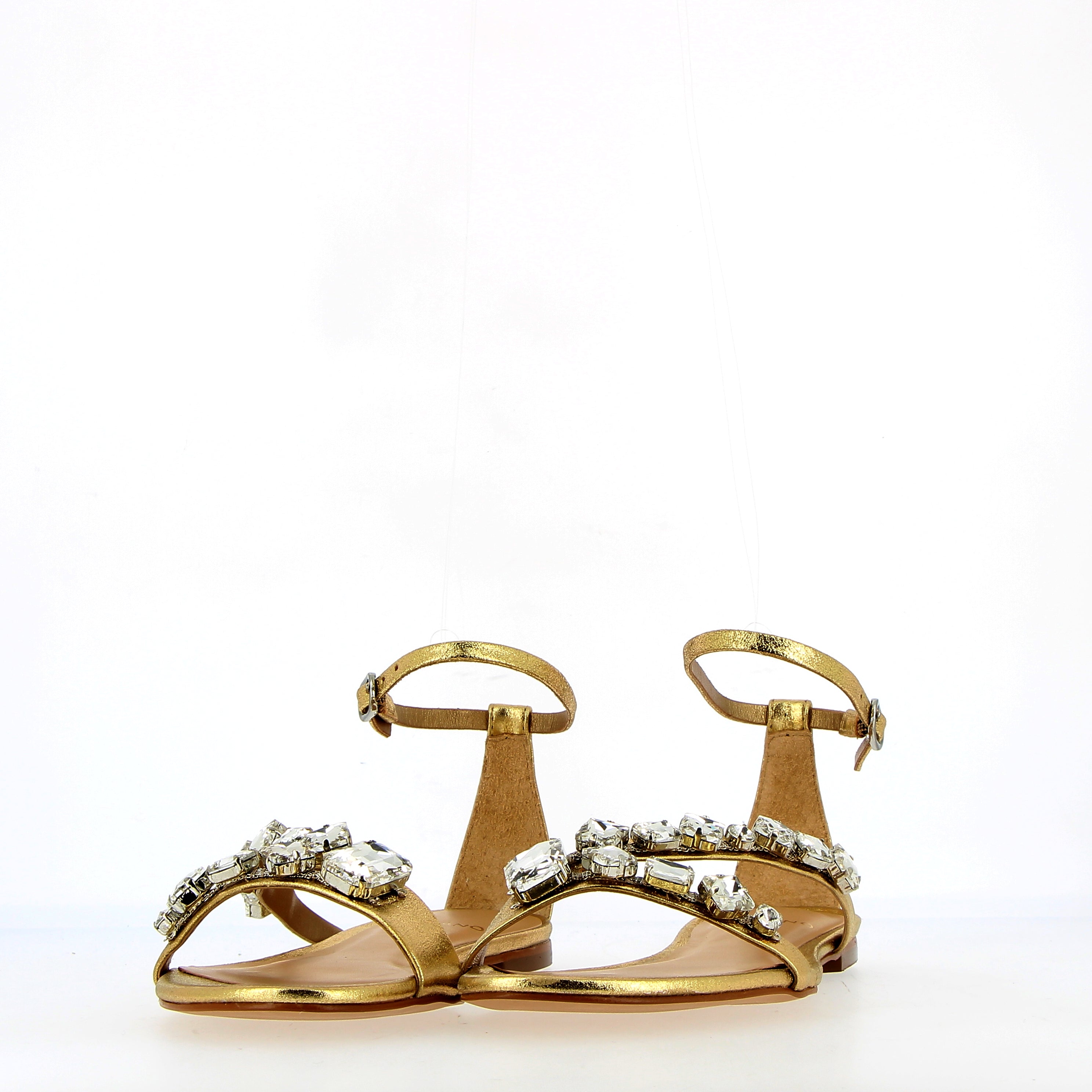 Low gold sandal with crystal stones