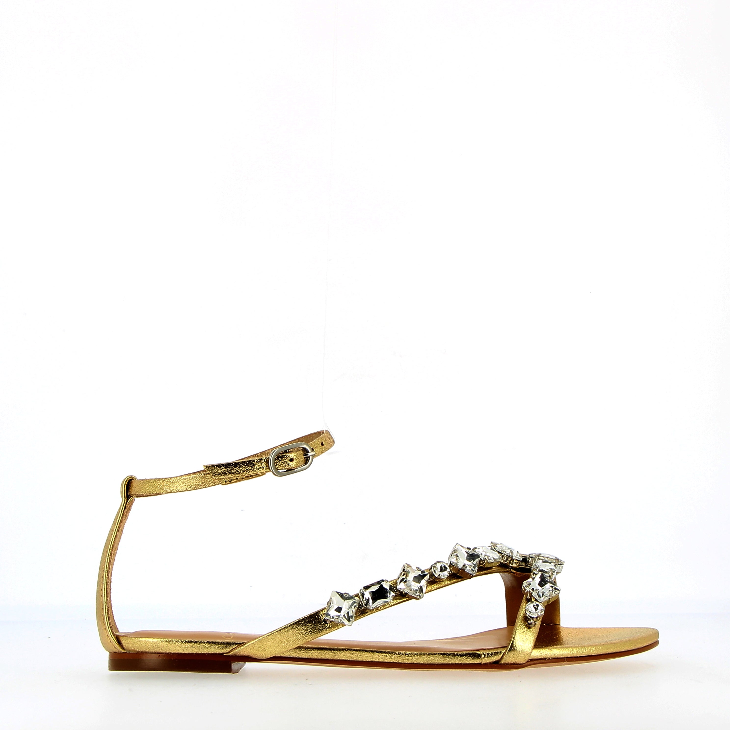 Low gold sandal with crystal stones