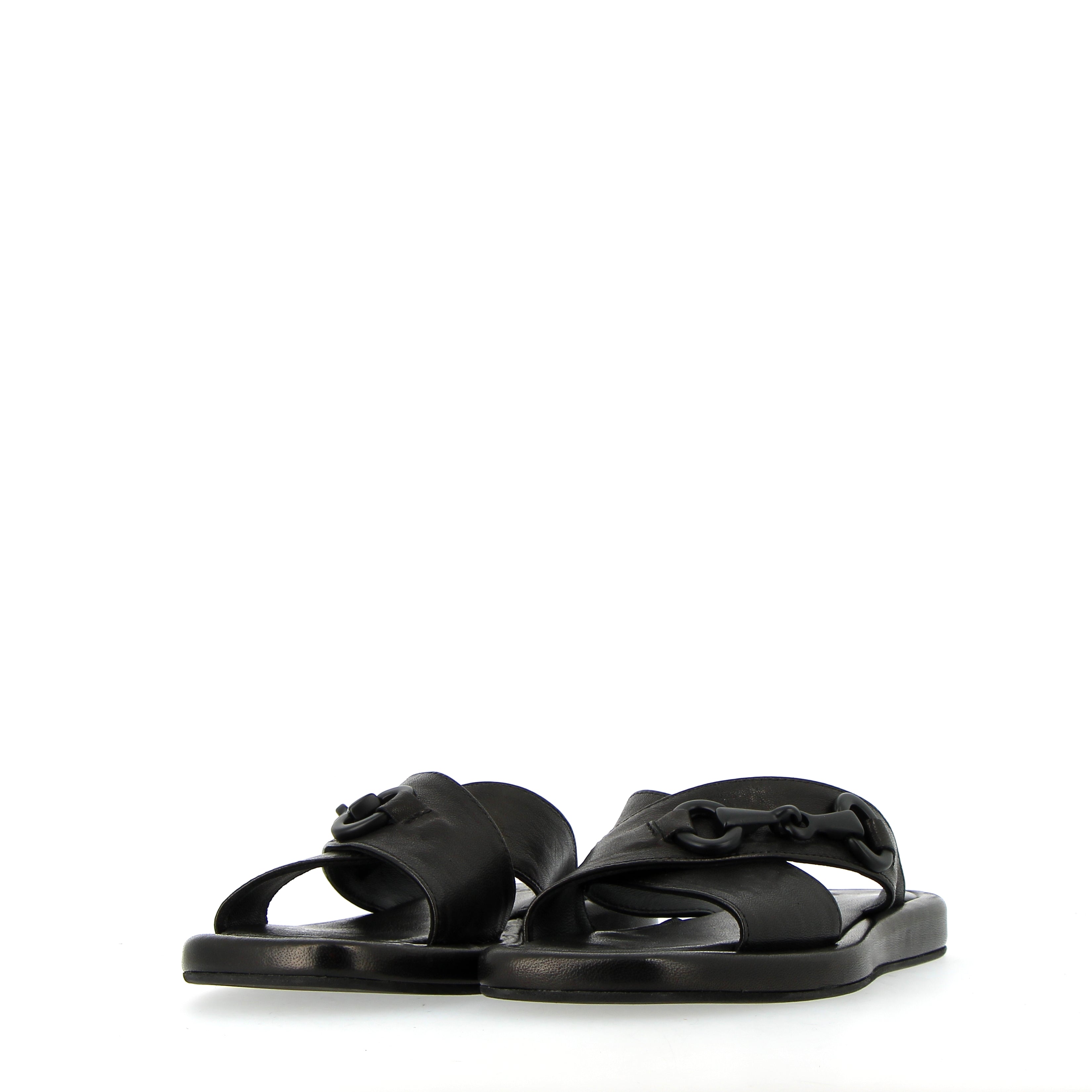 Black sandal with buckle accessory