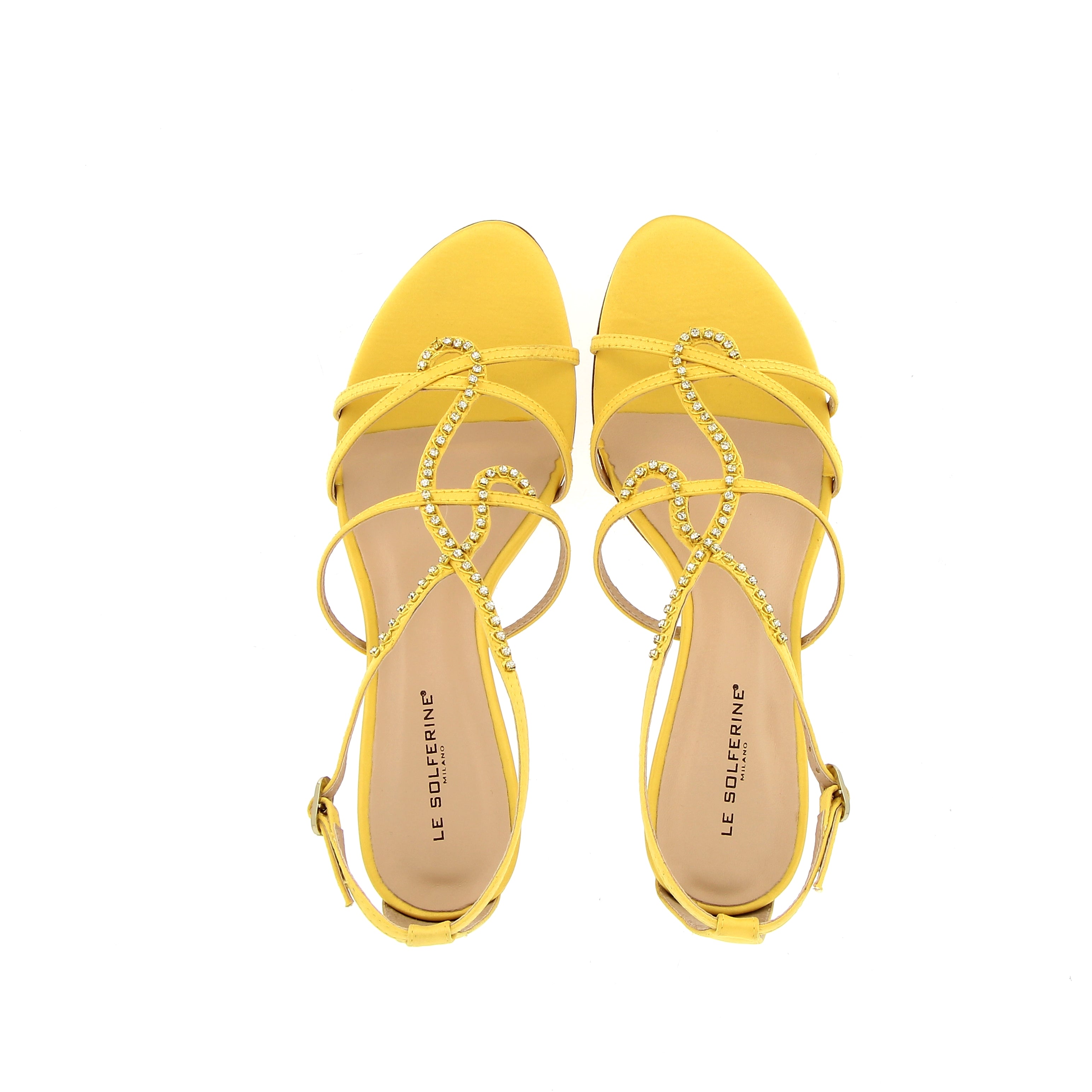Cedar yellow strappy sandal with rhinestones