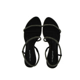 Black sandal with silver gray rhinestones