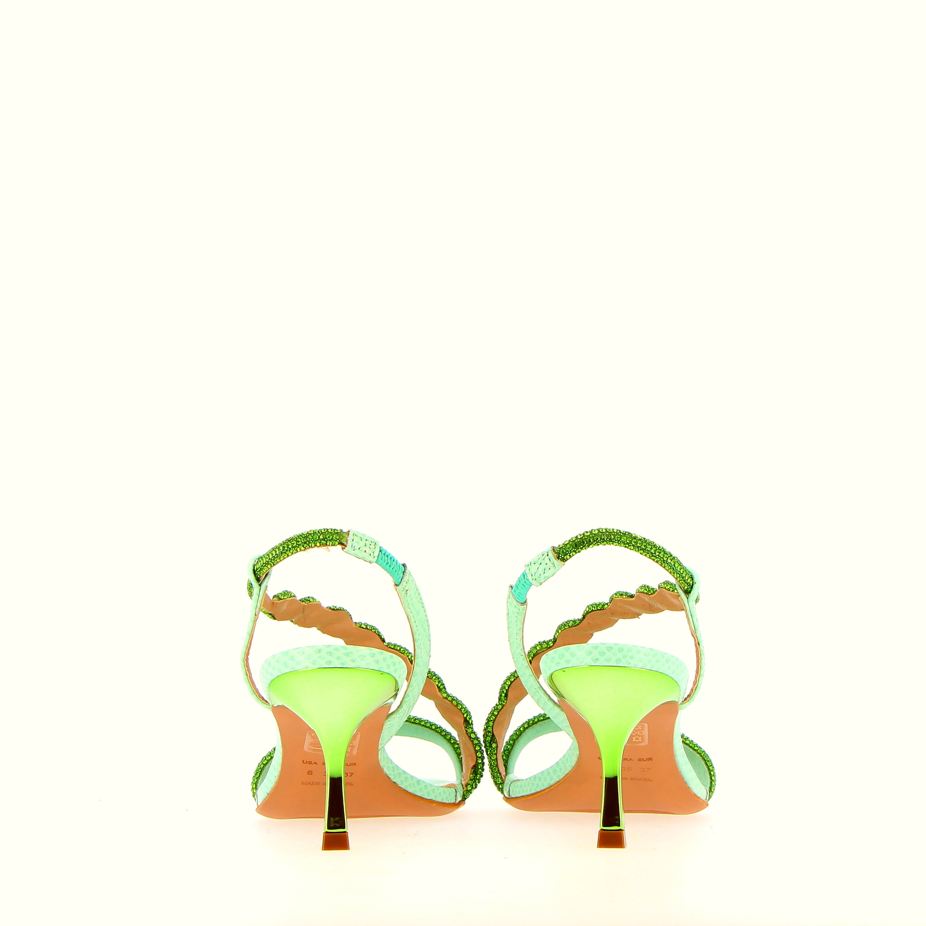 Green sandal with emerald rhinestones