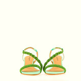 Green sandal with emerald rhinestones