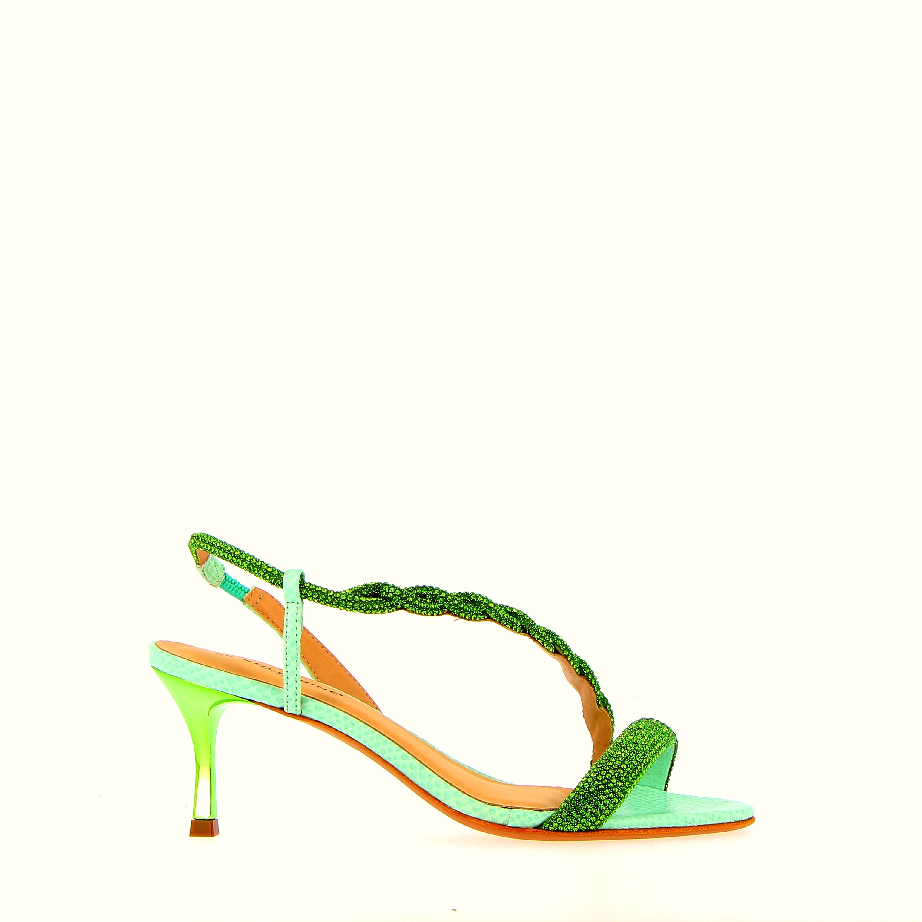 Green sandal with emerald rhinestones