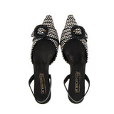 Slingback with multi fabric cleat and black buckle