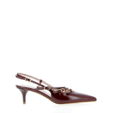 Purple patent leather slingback with straps
