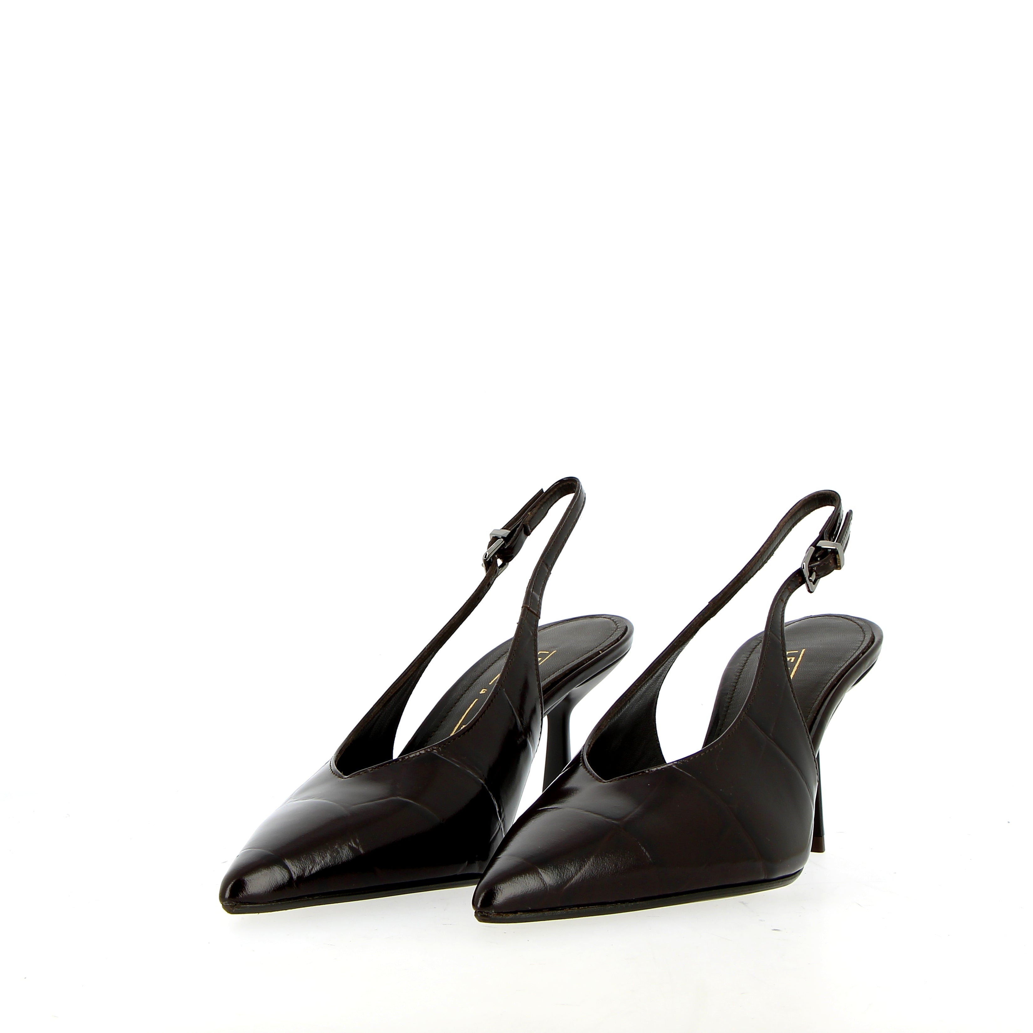 Slingback in pelle stampa cocco testa di moro