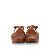 Sandalo platform in pelle intrecciata cuoio con cinturini