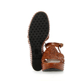 Sandalo platform in pelle intrecciata cuoio con cinturini