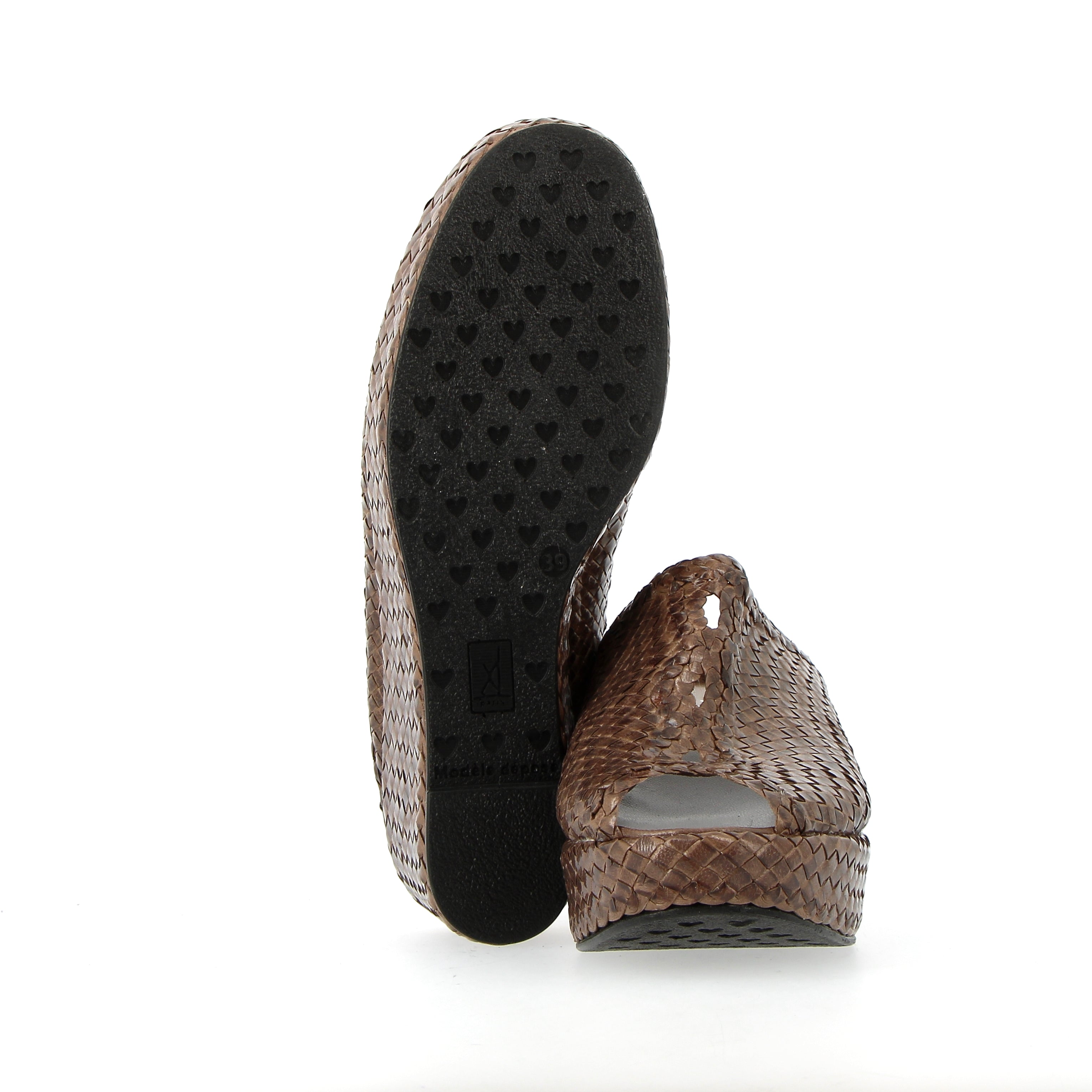 Sandalo platform in pelle intrecciata braided moro