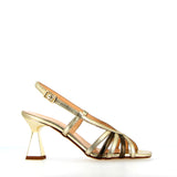Sandal with platinum and bronze metal straps