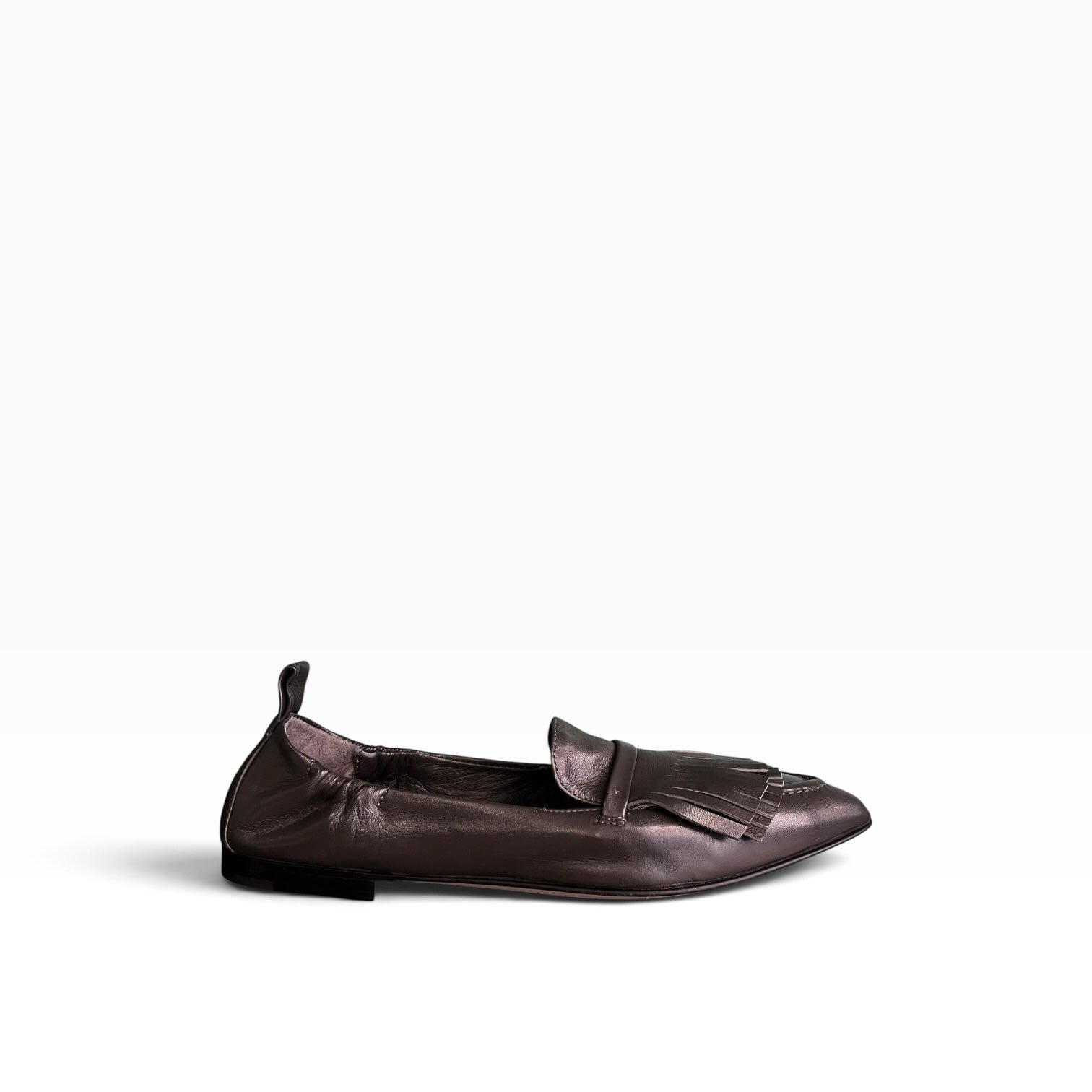 Mocassino in nappa da guanto dusty brown con frangia