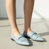 Mocassino in nappa da guanto cielo con frangia