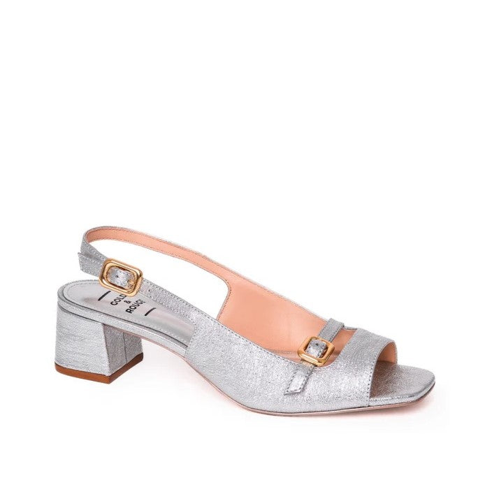 Nude leather sandal with silver rhinestones