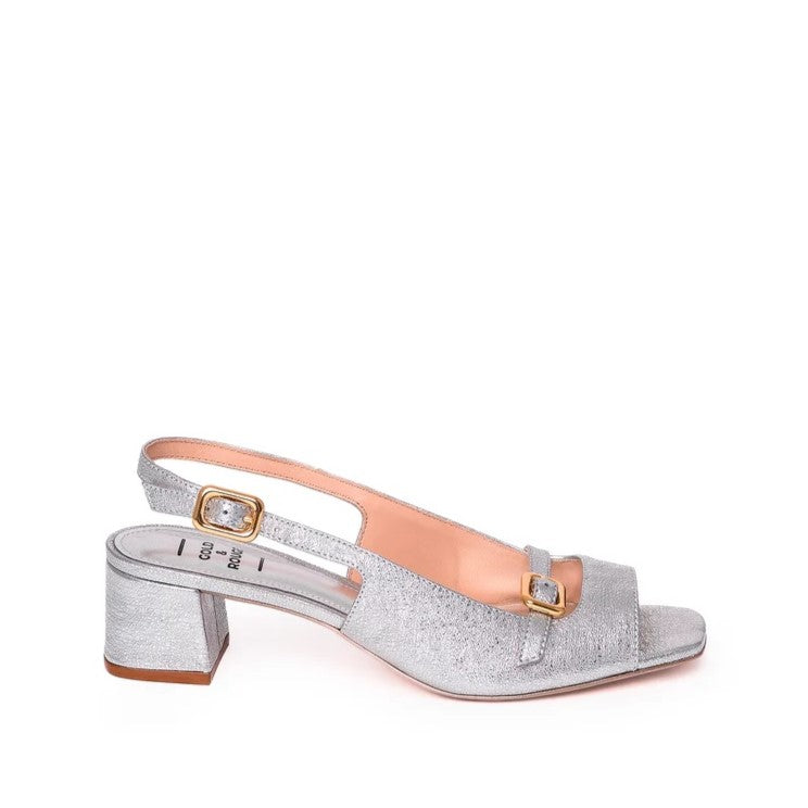 Nude leather sandal with silver rhinestones