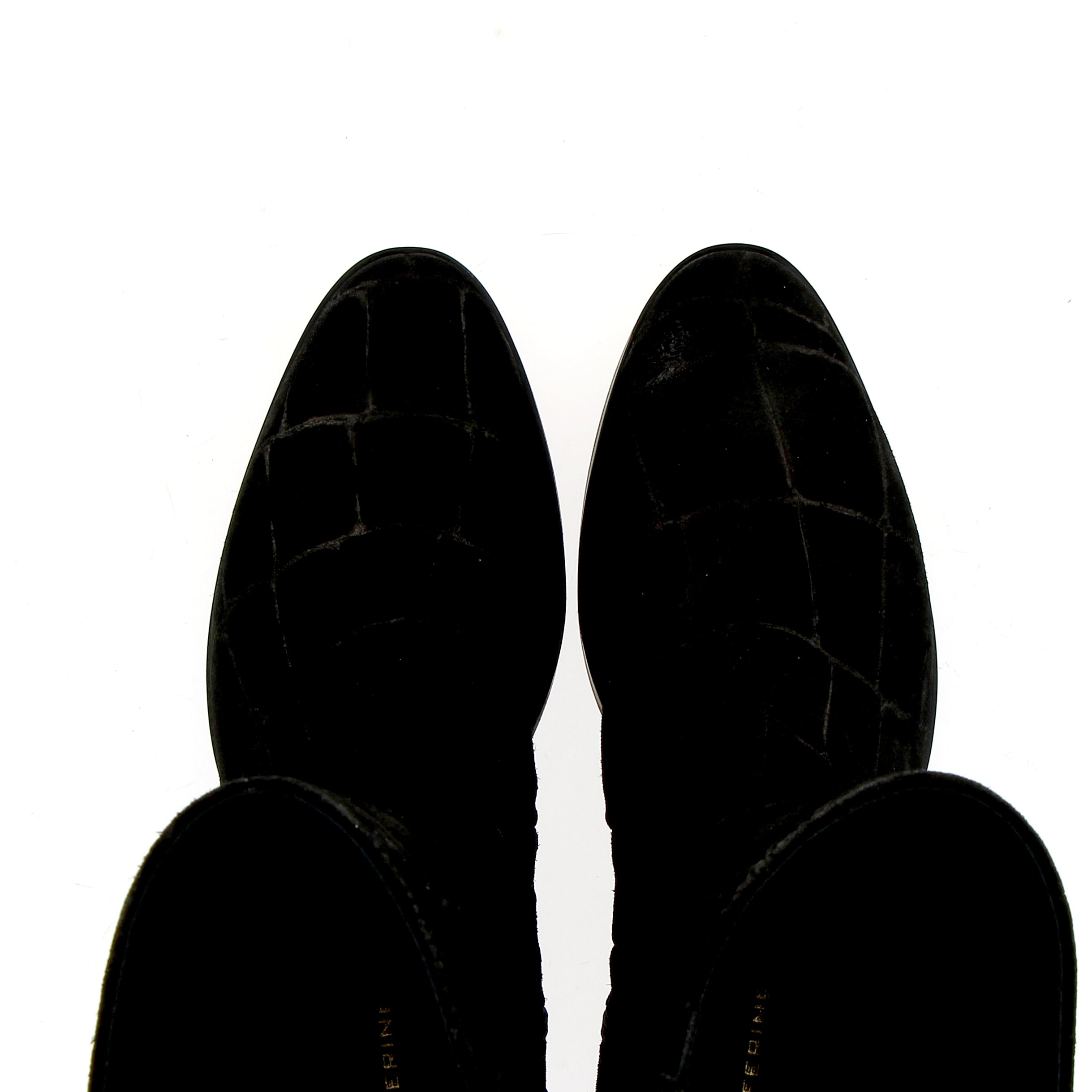 Black crocodile-print low-heel ankle boot