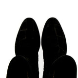 Black crocodile-print low-heel ankle boot