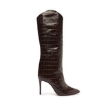 Brown leather Croco finishing stiletto boot