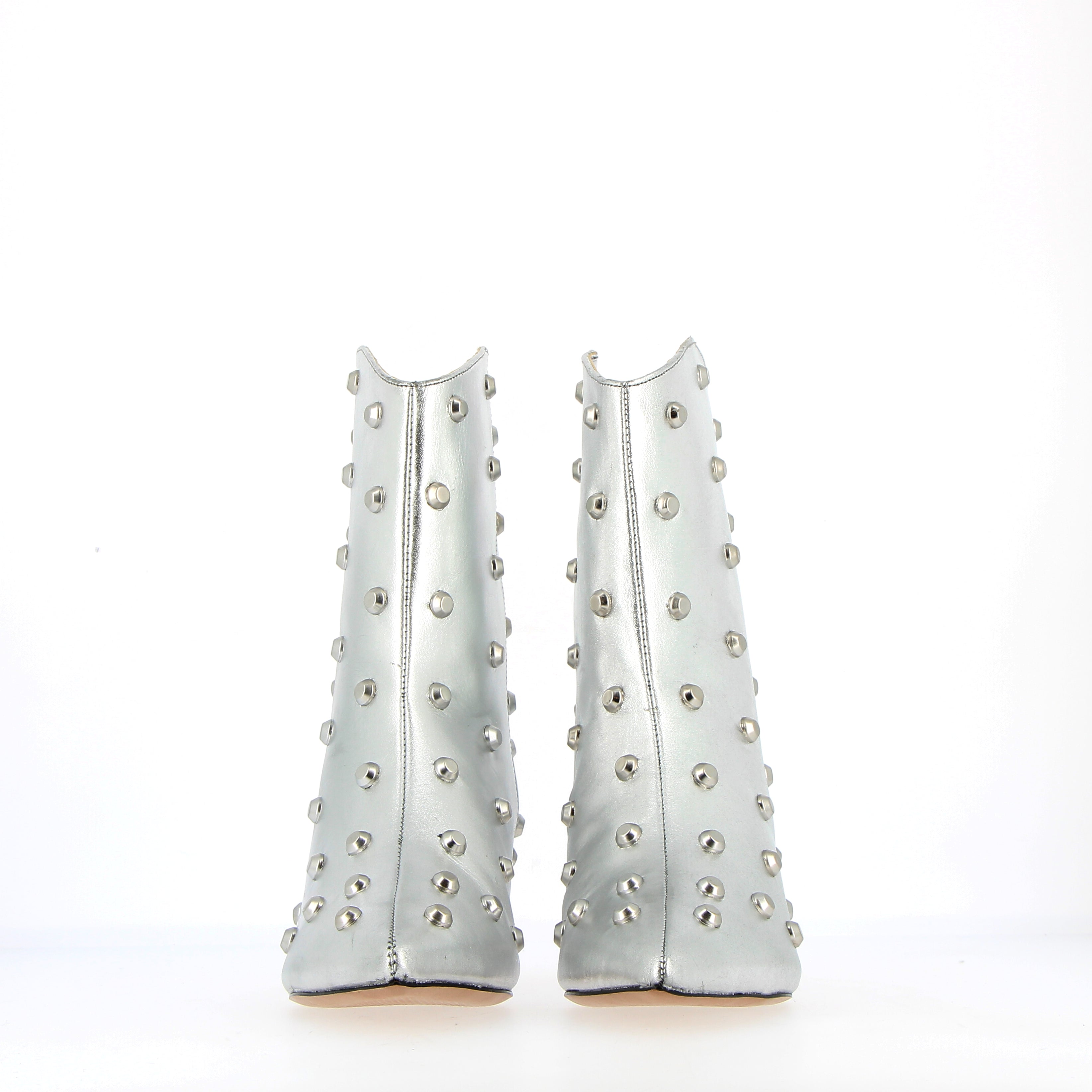 Silver leather ankle boot with studs